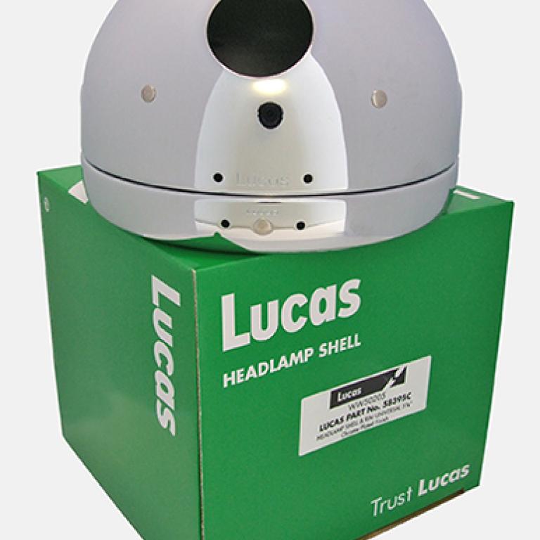 Lucas 5-3/4 headlamp rim and shell chrome hole for switch