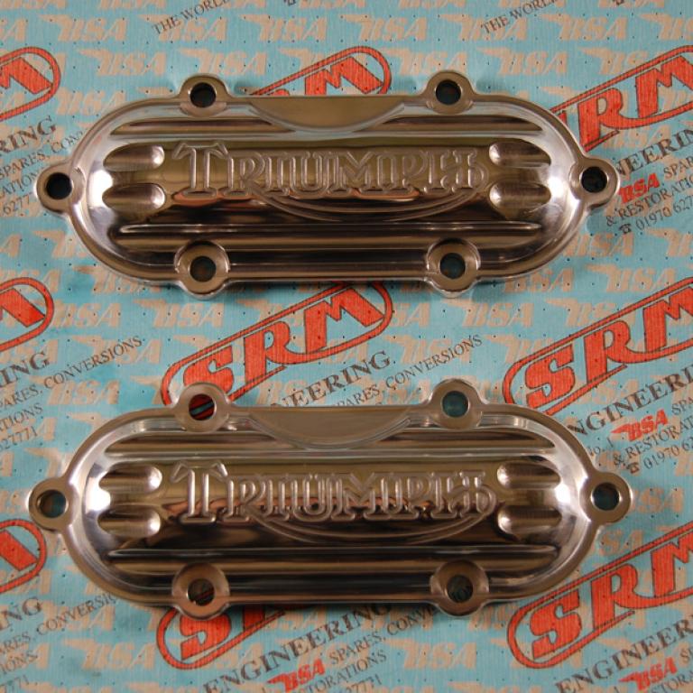 Pair billet alloy inspection covers with Triumph logo